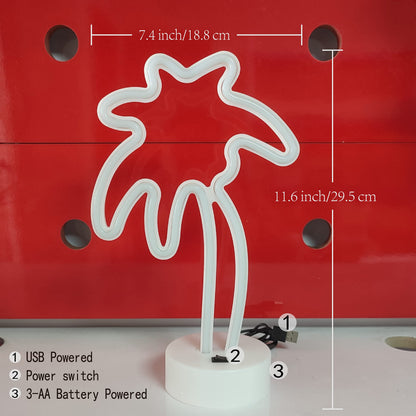 JYWJ Neon Signs with Holder Base,USB or 3-AA Battery Powered Neon Light,LED Desktop Wall Decoration,Various Parties,Decoration of Business Premises(Coconut Palm Tree)