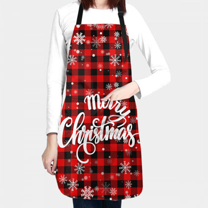 Kawani Merry Christmas Cooking Apron, Red and Black Buffalo Plaid Apron With 2 Pockets and Adjustable Neck Strap, Waterproof Chef Kitchen Holiday Apron for Cooking Gardening 33x28 in