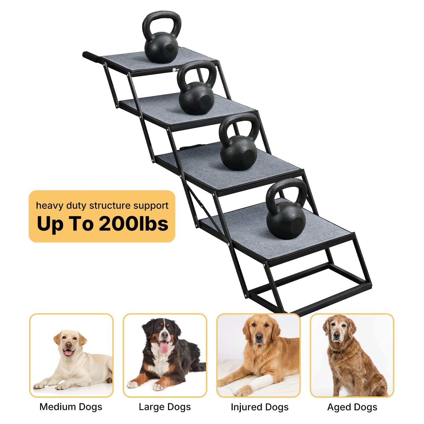 Veehoo Collapsible Dog Stairs for Large Dogs Extra Wide, 4 Steps Folding Dog Steps for Car Truck SUV 20" Wide, Heavy Duty Pet Loader Ramp Ladder Portable with Non Slip Surface, Support up to 200lbs