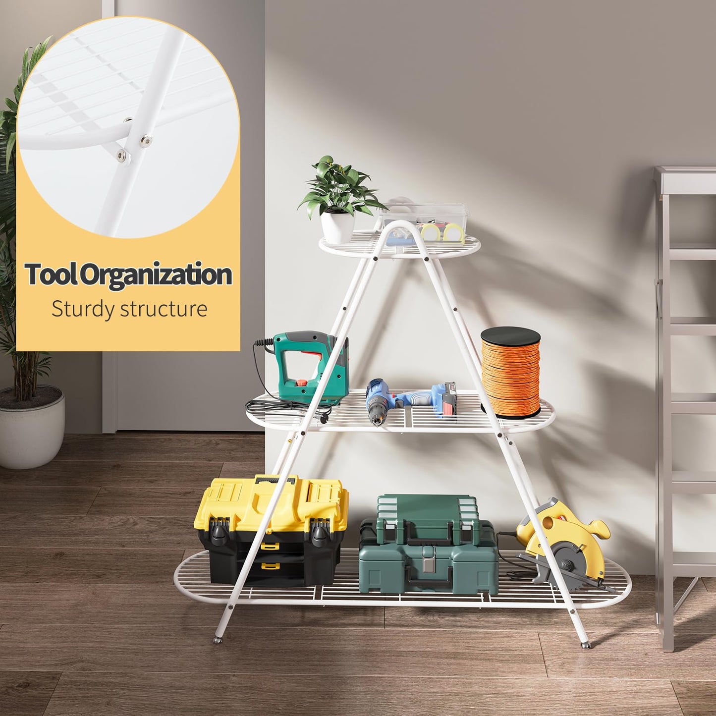 Furshus Plant Stand for Patio, 3-Tier Metal Plant Shelf–Indoor/Outdoor Display Rack for Multiple Pots, Heavy Duty Plants, Garden Flower Organizer (White)