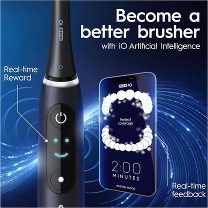 Oral-B iO8 Electric Toothbrush For Adults, App Connected Handle, 3 Toothbrush Heads, Travel Case & Toothbrush Head Holder, 6 Modes, Teeth Whitening