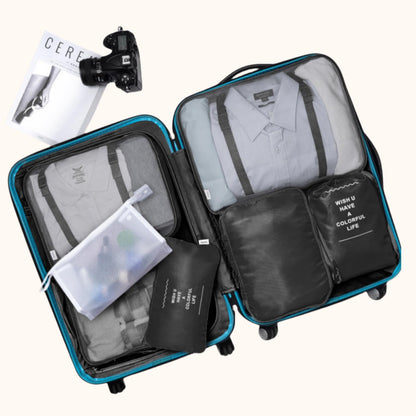 Packing Cubes 7 Pcs Travel Luggage Packing Organizers Set with Toiletry Bag (Black)