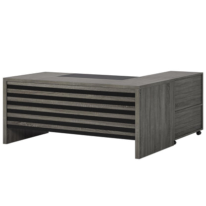 Tribesigns 62.2" Executive Desk with Mobile File Cabinet, L-Shaped Office Desk with Storage Shelves, Large Computer Table Business Workstation Set for Home Office, Grey