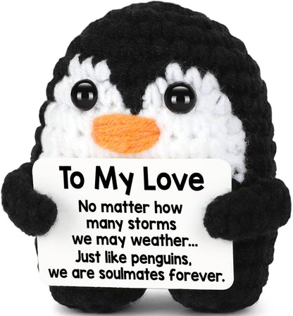 Valentines Day Gifts for Him Her, To My Love Handmade Crochet Mini Penguin Anniversary Birthday Gift for Boyfriend Girlfriend Wife Husband, Romantic I Love You Valentines Gifts for Women Men Couple