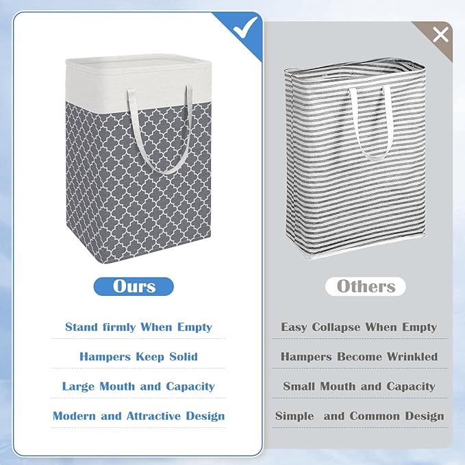 BlissTotes 3-Pack Laundry Basket, Freestanding＆Waterproof Laundry Hamper