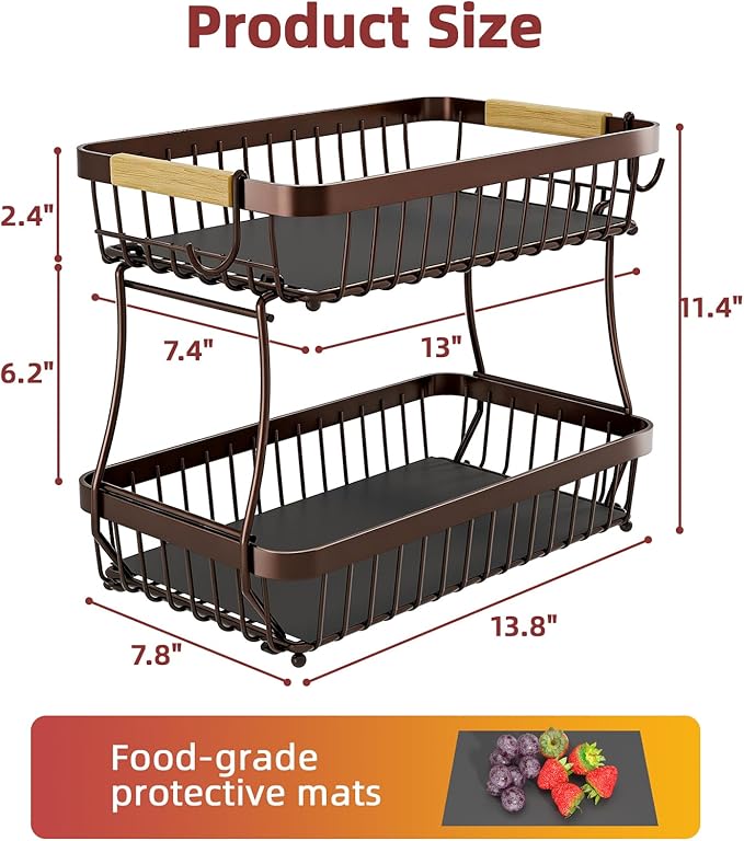 2 Tier Large Fruit Basket for Kitchen Counter