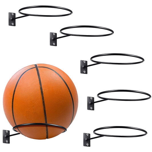 Threan 4 Pieces Mounted Ball Wall Storage Display Ball Storage Universal Ball Rack Metal Ball Holder Black Ball Rack Holder for Basketball Football Volleyball Soccer Storage Display