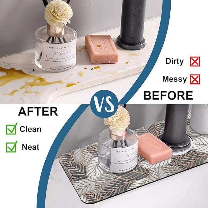 Embossed Leaf Texture Sink Splash Guard Grey Leaf Faucet Absorbing Mat Fast