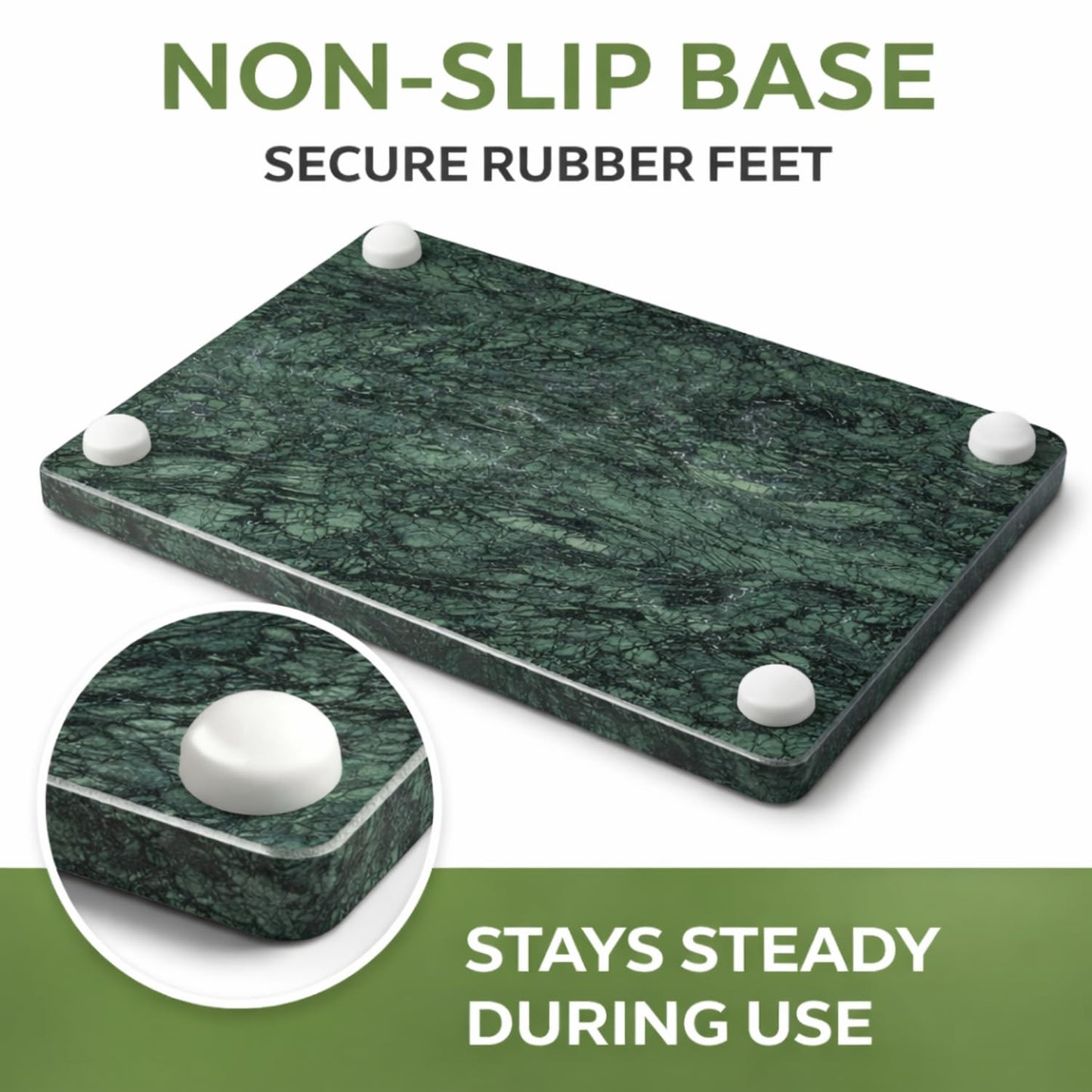 KC KULLICRAFT Home Basics Multi-Purpose Pastry Marble Tray Cutting Board Slab With Non-Slip Feet For Stability & Scratch Protection For Countertop. Easy To Clean,Trivet, Green (8Inches x 12Inches)