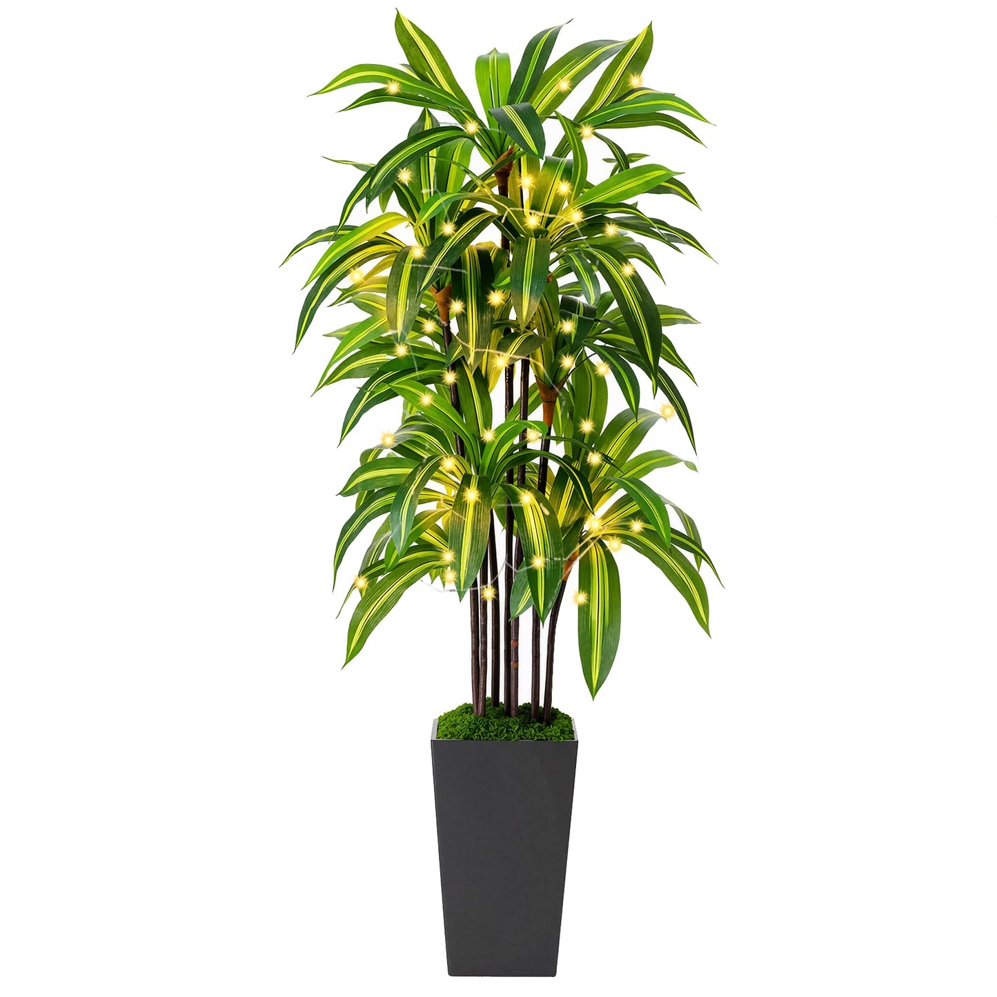 Artificial Dracaena Tree 5FT, Fake Plants with Black Tall Planter - Fake Tree Tall Faux Plants Indoor Floor Plant with Moss - Artificial Plants Indoor for Office Living Room Home Decor