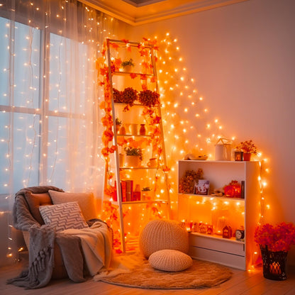 JMEXSUSS Connectable 33ft Orange Christmas Lights Indoor, 100 LED Orange String Lights Clear Wire, 8 Modes Outdoor Christmas Twinkle Light Plug in for Tree Party Decoration