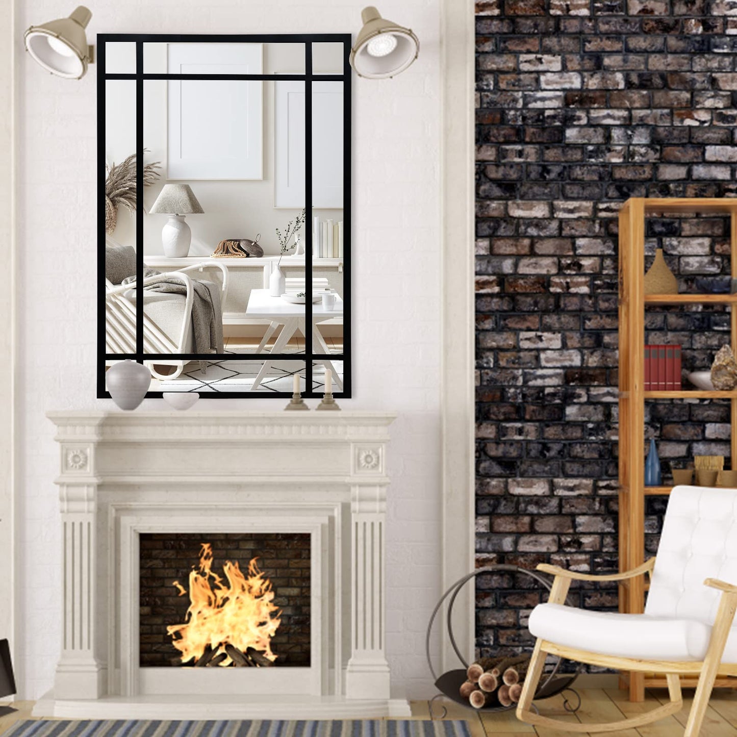 HQiJun Black Rectangle Mirror, Farmhouse Decorative Wall Mirror for Entryway, Living Room, Bedroom, Hallway, Fireplace, Accent Wall Decor (Black1, 39'' x 27'')