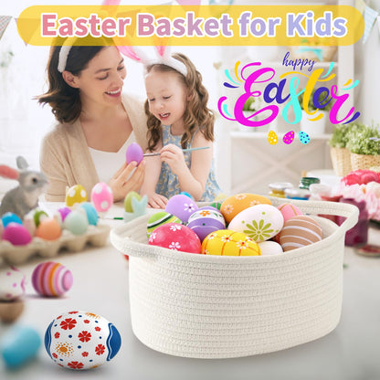 Happyiren Cute Woven Storage Basket with Handle, Baskets for Gifts Empty, Gift Baskets for Valentines Day Birthday Baby Shower Raffle Burr Fundraiser, Decorative Organizer Box for Spring Home Refresh