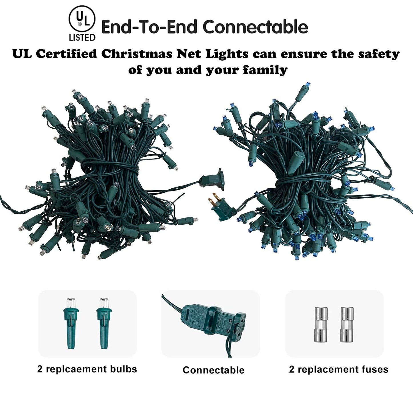 100 LED Christmas Lights 5 ftx5ft Christmas Net Lights Outdoor Indoor Mesh Christmas Decorations Lights string,Perfect for Bushes or Trees, Green Wire（Warm White）