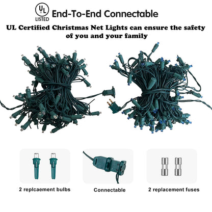 100 LED Christmas Lights 5 ftx5ft Christmas Net Lights Outdoor Indoor Mesh Christmas Decorations Lights string,Perfect for Bushes or Trees, Green Wire（Warm White）