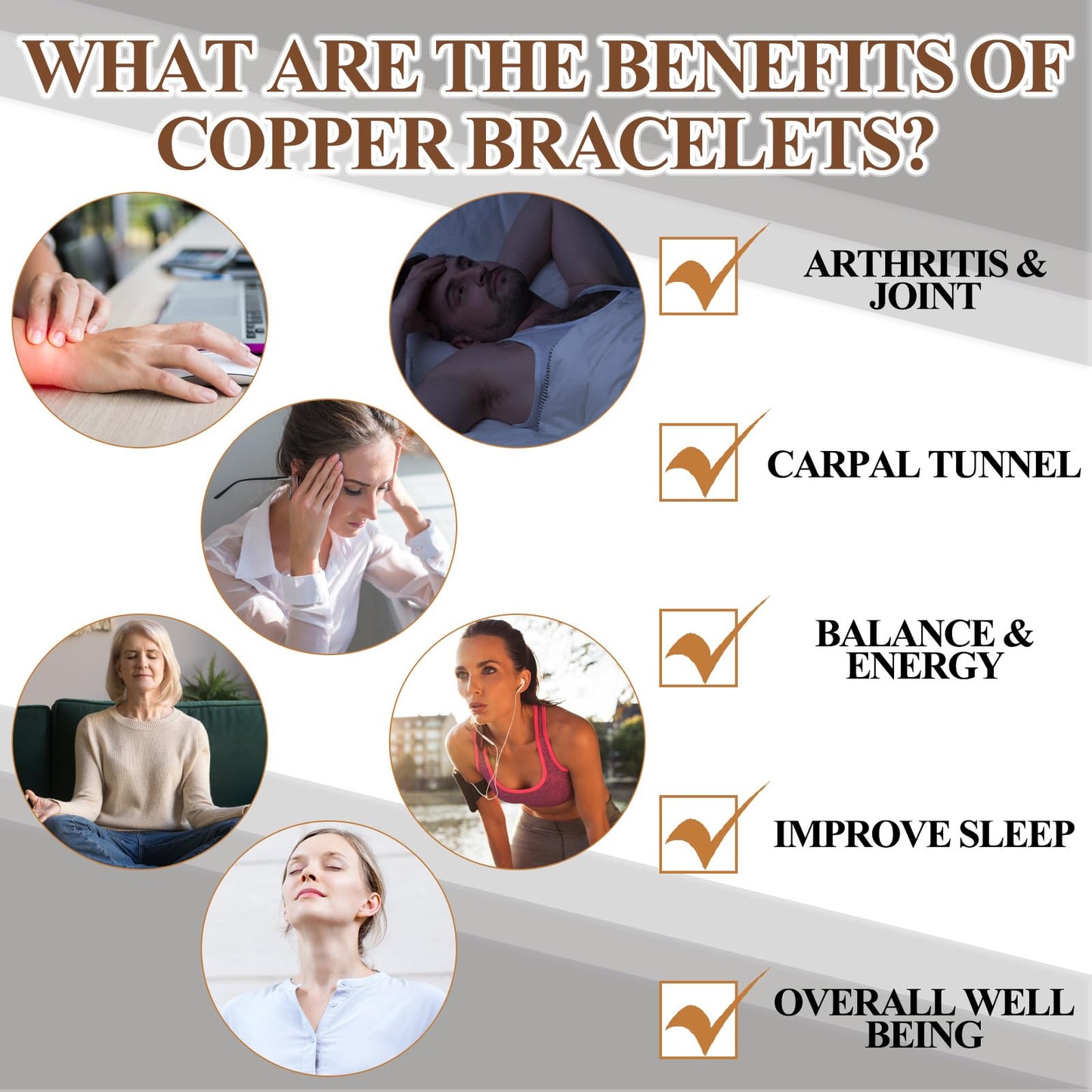 Otuuz 6 Pcs Copper Bracelets for Men Women Copper Cuff Bracelets Adjustable Size Health Jewelry Gift Handmade Uncoated Health Jewelry Gifts(Cylinder Style)
