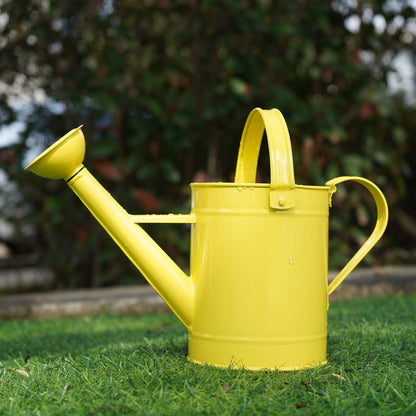 Topadorn Watering Can Metal Watering Pot with Handle and Rosehead Modern Style, 11.4”W x 4.72”D x 8.66”H, 55 Oz.,Yellow