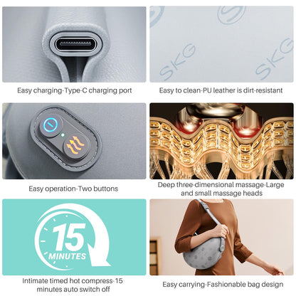 SKG Shiatsu Back Massager for Pain Relief Deep Tissue with Heat 4D Kneading Cordless Massage Pillow for Upper and Lower Back Gifts for Men adn Women Birthday Gifts (Need to Restart After 15 min)