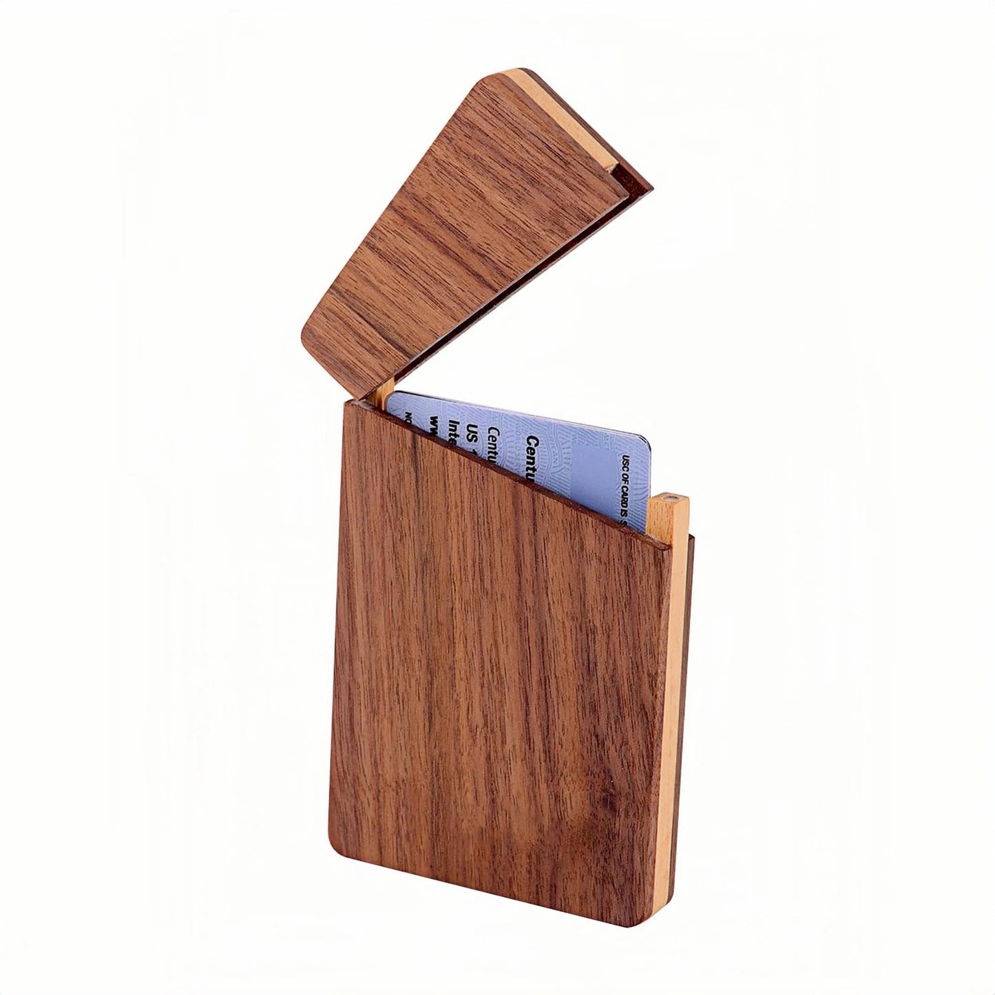 sunking Walnut & Beech Wood Business Card Holder with Magnetic Closure, Handmade Two-Tone Wooden Business Card Case Holds Up to 18 Cards, Executive Gift(Wanlunt -1)