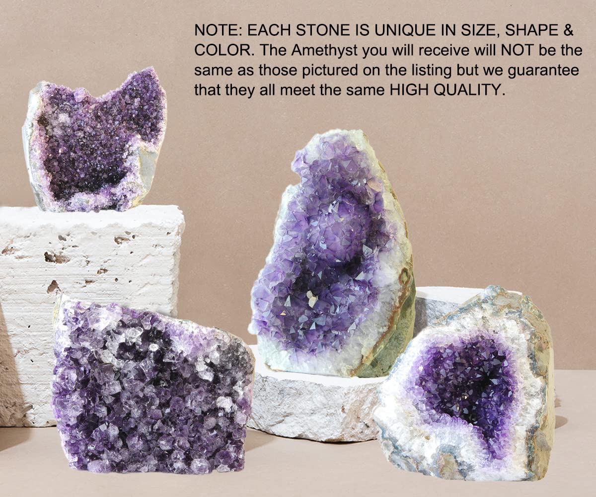 JIC Gem Natural Amethyst Crystal Cluster, Light Purple Quartz Geode, 2-3 lb