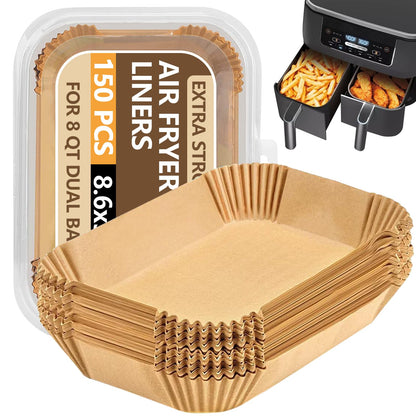 UBeesize 9-Inch Air Fryer Parchment Liners - 200 Pack, Square Non-Stick Disposable Paper Sheets for Microwave & Air Fryers, Unbleached Baking Sheets (8-Inch Base)