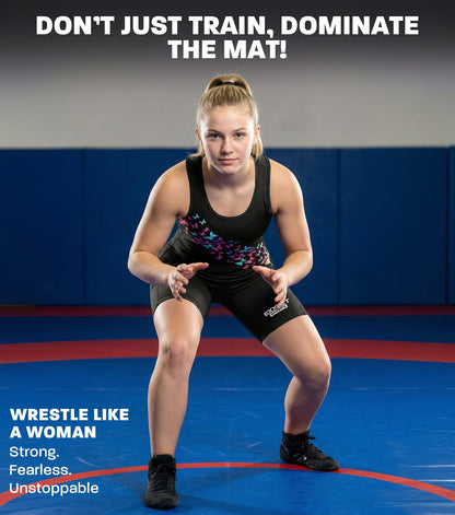 Exxact Sports Sublimated Women’s Wrestling Singlet - High-Cut, Full-Coverage Powerlifting Singlet Women for Competition (Butterfly, AM)