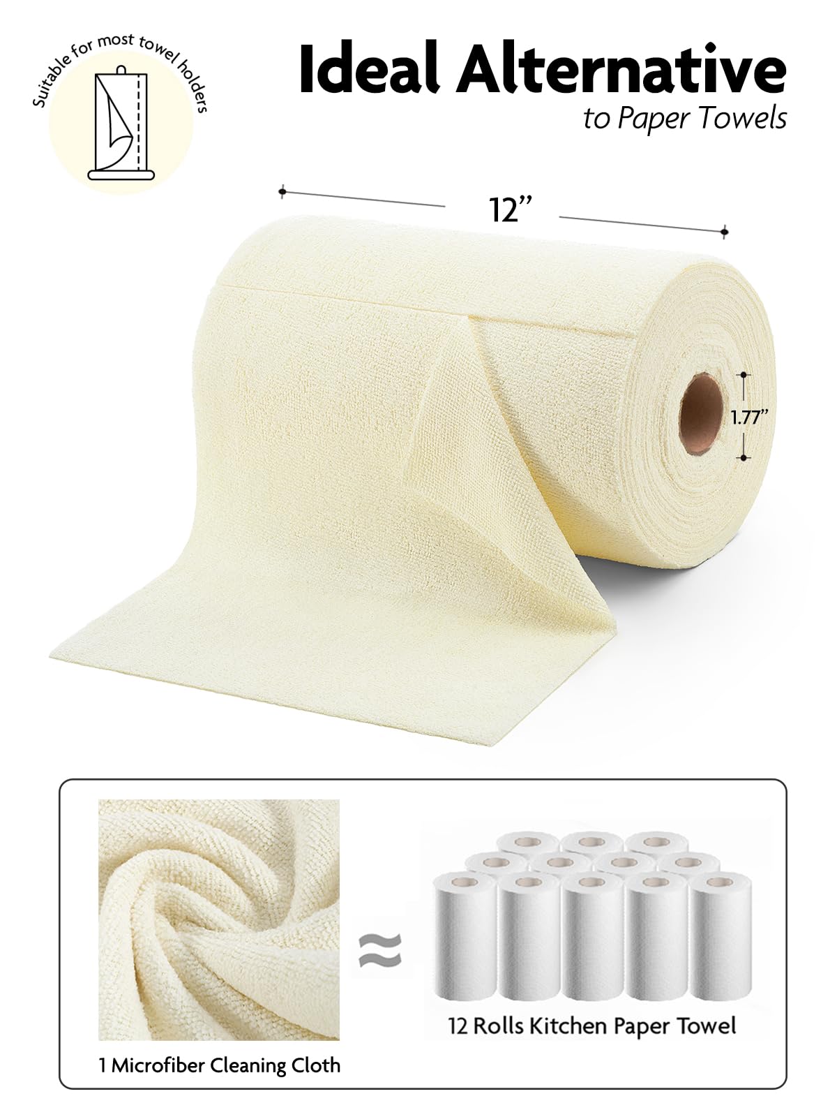 Fantasticlean Microfiber Cleaning Cloth Roll -150 Pack, Tear Away Microfiber Towels, 12" x 12", Reusable, Washable, Ultra Absorbent Dishcloth for Home Supplies, Car, Pet, Kitchen (2 Rolls of Grey)