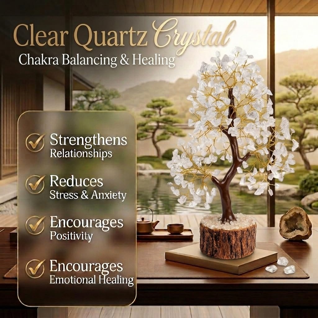 Mellora Clear Quartz Gemstone Tree with Gold Wire