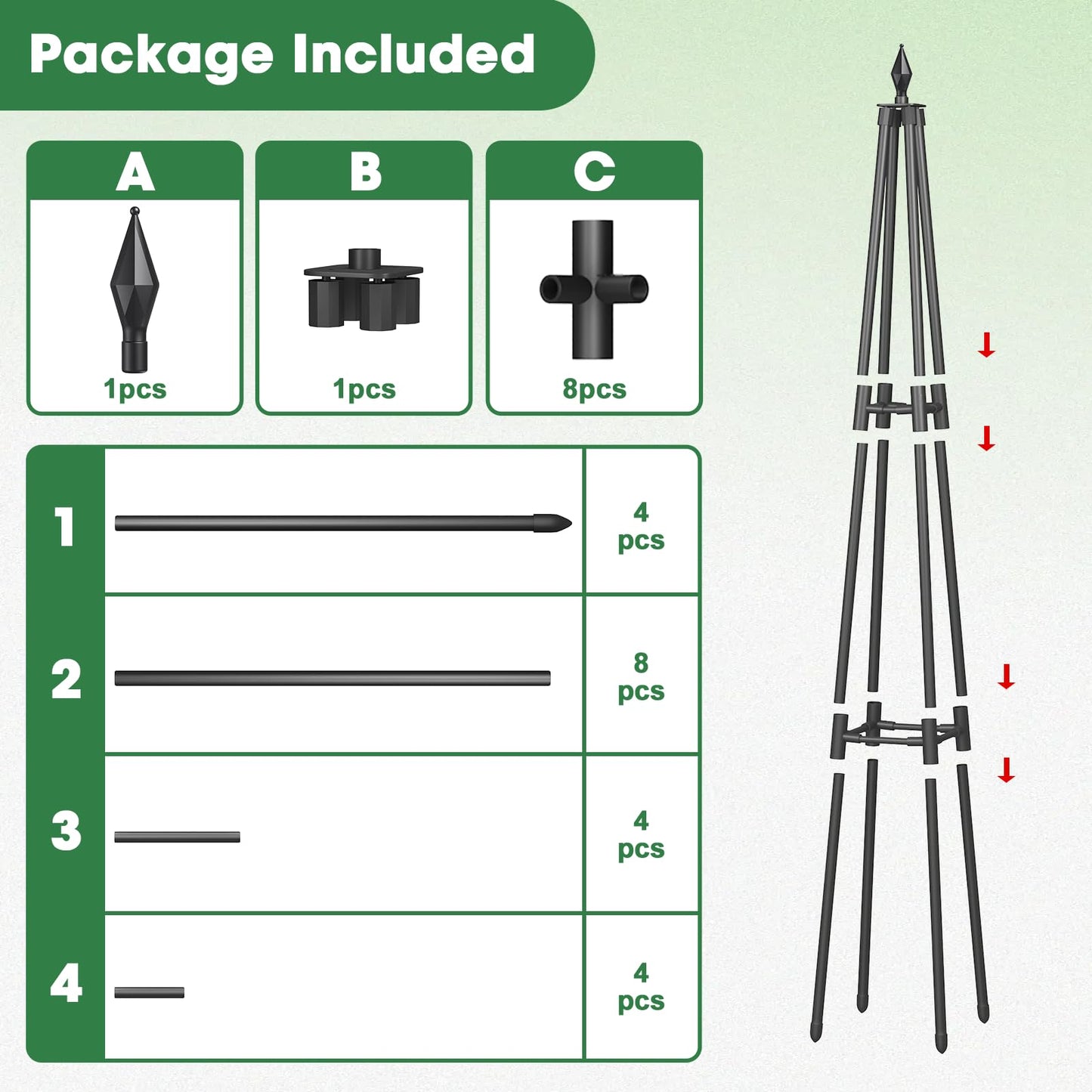 Obelisk Trellis for Climbing Plants, 4 FT Garden Trellises with 16mm Thickened Plastic-Coated Metal Pipes, Trellis for Climbing Potted Plant Vine Flower Rose Vegetable Tomato Cucumber Outdoor Indoor