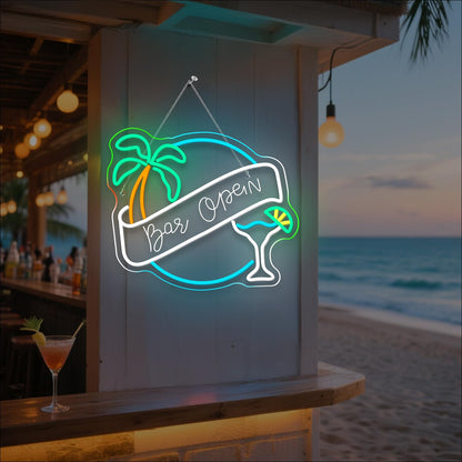 WX&YH Bar Open Neon Sign Cocktail Coconut Tree Led Light Open Signs for Business Bar Decorations for Home Pub Party Club Beer Bar Lights Man Cave Coffee Stores Restaurant Palm Decor Gifts
