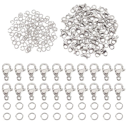 PH PandaHall 60pcs 304 Stainless Steel Lobster Clasps with 120pcs 4mm Open Jump Rings Jewelry Clasp Connector Bracelet Clips Closures for Earring Bracelet Necklace Pendants Waist Chain DIY Craft