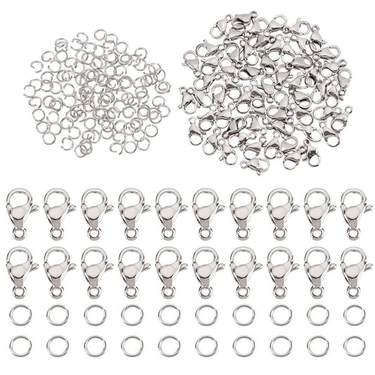 PH PandaHall 60pcs 304 Stainless Steel Lobster Clasps with 120pcs 4mm Open Jump Rings Jewelry Clasp Connector Bracelet Clips Closures for Earring Bracelet Necklace Pendants Waist Chain DIY Craft