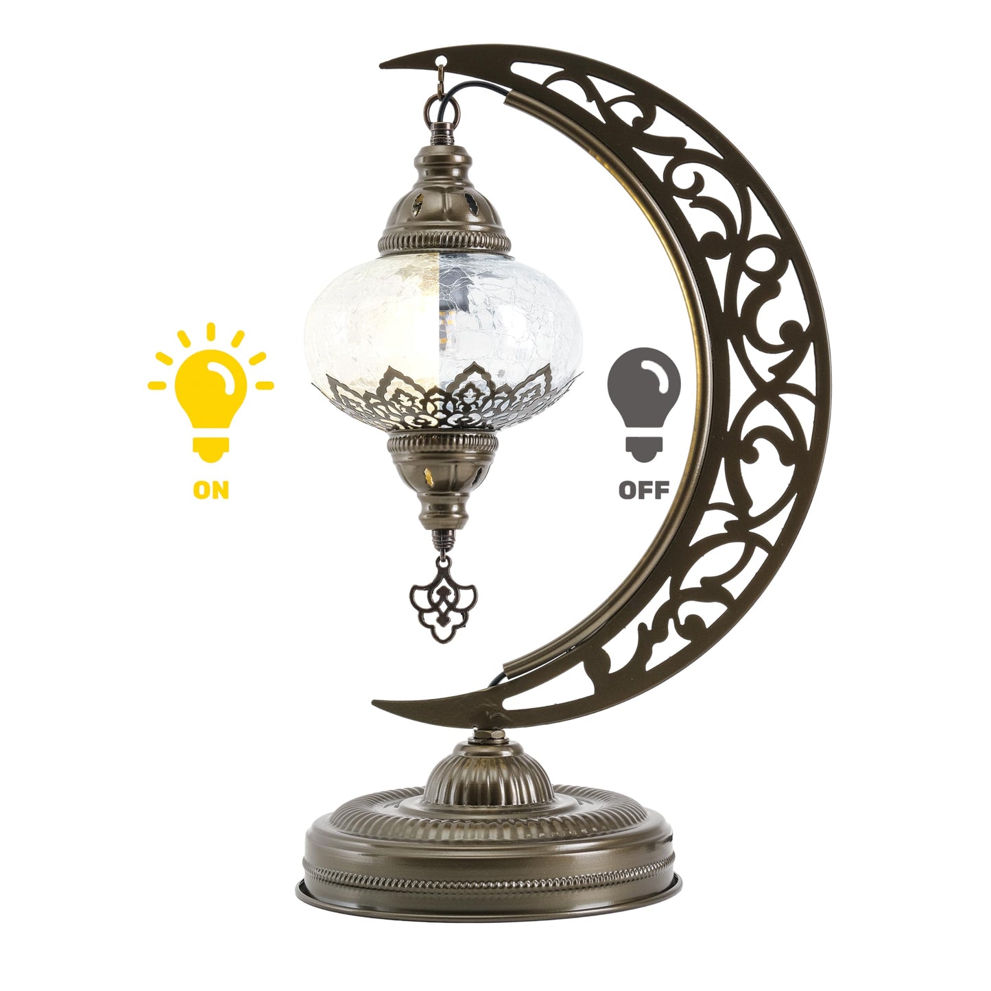 Mozaist Turkish Lamp, Unique Lamps, Moon Shaped Mosaic Table Lamp, Moroccan Handmade Antique Bohemian Vintage Lamp Shade, Tiffany Desk Bedside Stained Glass Lamp with US Plug and E12 Socket