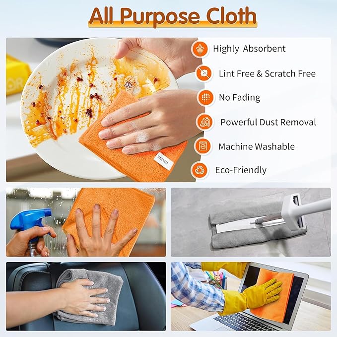 FIXSMITH Microfiber Cleaning Cloth -Pack of 50, Highly Absorbent Cleaning Rags