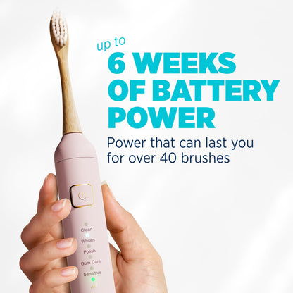Lumineux Teeth Whitening Sonic Bamboo Electric Toothbrush for Adults - Includes 2 Soft Bristle Replaceable Bamboo Toothbrush Heads, Charging Station & USB Charge Cord - Rechargeable, Bloom Pink