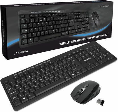 Combrite Wireless Keyboard And Mouse Set, Ergonomic 2.4Ghz Cordless, Slim Multi-Media Shortcut Keyboard, Comfort Wireless Optical Mouse Adjustable DPI, English UK Layout (KM200W)