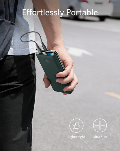 Anker Portable Charger, USB-C Portable Charger 10K with 20W Power Delivery, Power Bank (PowerCore Slim 10K PD) for iPhone 14/13/12 Series, S10, Pixel 4, and More