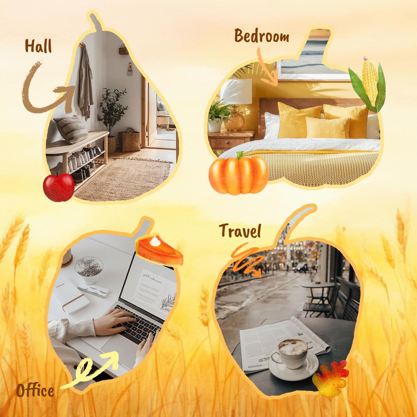 Soulorigin Harvest Fragrance Oils Set, Essential Oil for Diffuser, Fall Diffuser Oil, Use for Soap Candle Making-Crisp Apple cider, Pear&Honey, Golden Hayfield, Maple Grove, Harvest Pumpkin,Autumn Fig