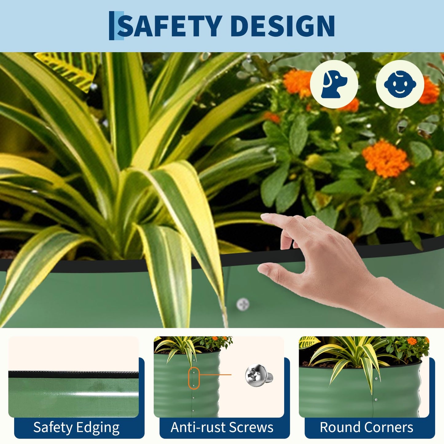 Garvee 8x4x1.5ft Galvanized Raised Garden Bed, Oval Metal Planter Box with Anti-Cut Safety Edges, 359 Gallons Rust-Resistant Deep Root Planter for Outdoor Vegetables, Flowers, Herbs, Green