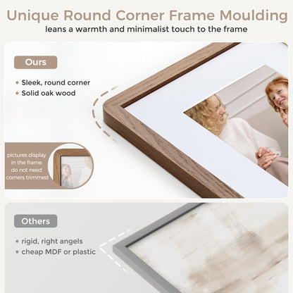 FLYJOE 5x7 Solid Oak Wood Photo Frame | 5x7 Picture Frame With Mat For 4x6 | Plexiglas And Hanging Hardware Included | Walnut Wood (1 Pack)