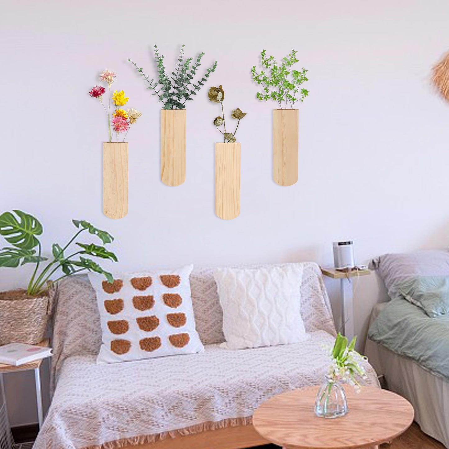 Bylion Wood Wall Planters, Hanging Wall Decor for Indoor Living Room Bedroom Modern Farmhouse Wooden Vase Wood Wall Pocket for Greenery Plants and Dried Flowers (2 Pack)