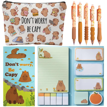 Capybara Stationery Set, School Supplies for Girls, 7 PCS Cute Office Supplies with Pencil Case, Pens and Sticky Notes, Capybara Gifts Party Favor for Stationery Back to School Office Supplies