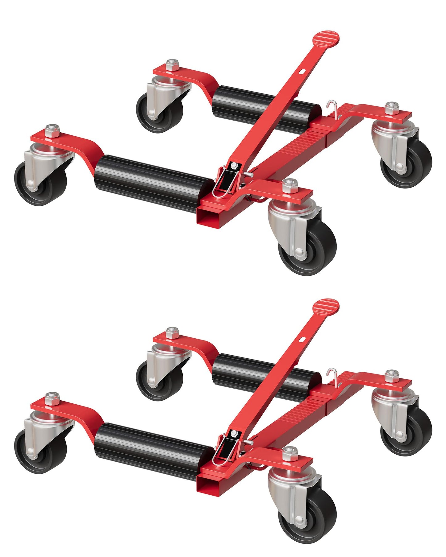 2 Pack 6000 LBS Heavy Duty Car Wheel Dolly Jack Set, Mechanical Vehicle Tire Positioning Mover with Ratcheting Foot Pedal, Auto Repair Moving Kit for Garage Workshop, Red