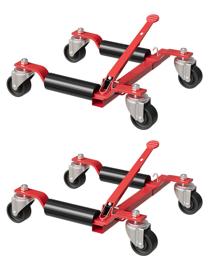 2 Pack 6000 LBS Heavy Duty Car Wheel Dolly Jack Set, Mechanical Vehicle Tire Positioning Mover with Ratcheting Foot Pedal, Auto Repair Moving Kit for Garage Workshop, Red