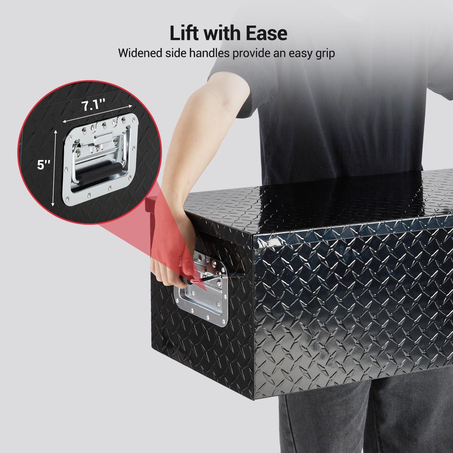 GarveeTech 48 in Aluminum Truck Tool Box, Truck Bed Storage Box with Security Lock and Wider Handles, Heavy Duty Waterproof Tool Boxes Organizer Chest for Pick Up Truck Rv Trailer,Black