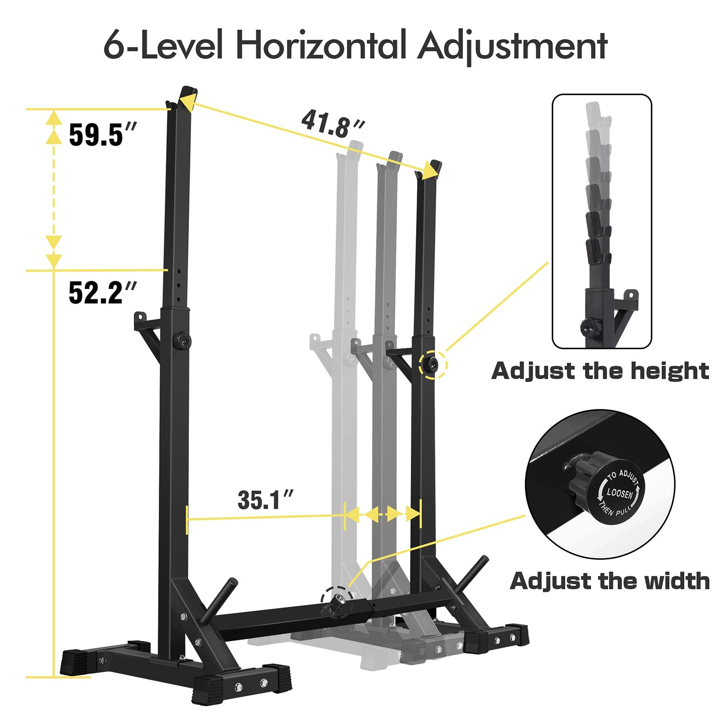 CANPA Adjustable Squat Rack Stand Multi-Function Barbell Rack Weight Lifting Gym Dumbbell Racks Home Gym Bench Press Rack Dumbbell Racks Stands 600Lbs （Black)