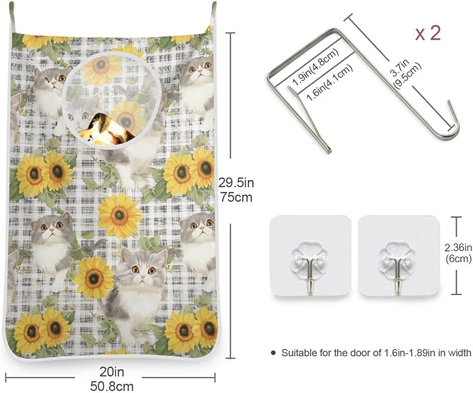 Hanging Laundry Hamper with Stainless Steel Hooks, Oxford Fabric Printing Door