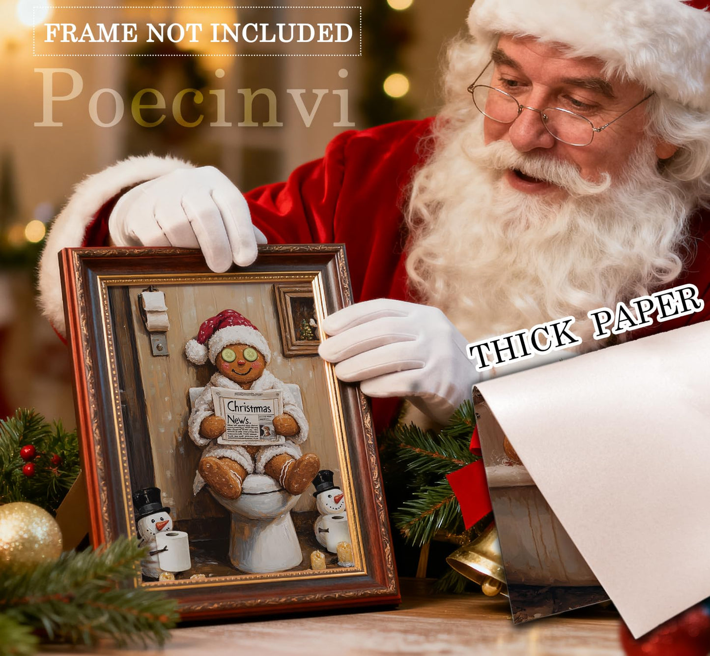 Poecinvi Funny Christmas in July Gingerbread Man Bathroom Wall Art Prints Set of 4, Funny Christmas Bathroom Decor, Gingerbread Man Posters Pictures Wall Decor for Bath Room Washroom, 8x10 Unframed