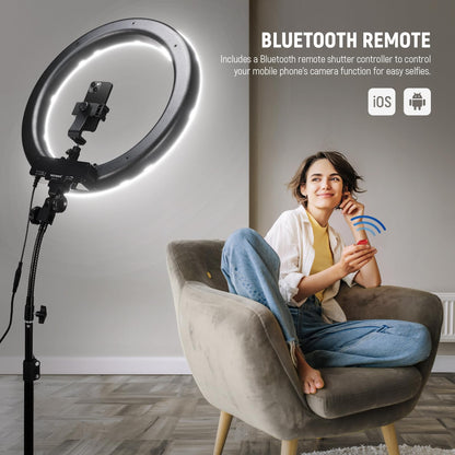 NEEWER Ring Light Kit: 18"/45cm Outer 55W 5600K Dimmable LED Ring Light, Light Stand, Carrying Bag for Camera, Smartphone, YouTube, TikTok, Self Portrait Shooting, Black