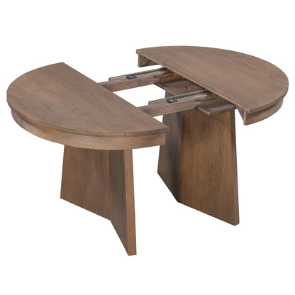 Merax Extendable Round Dining Table Set for 4, Wooden Construction with Upholstered Chairs with Rattan Backrests, Retro Style for Kitchen, Indoor Use, Walnut